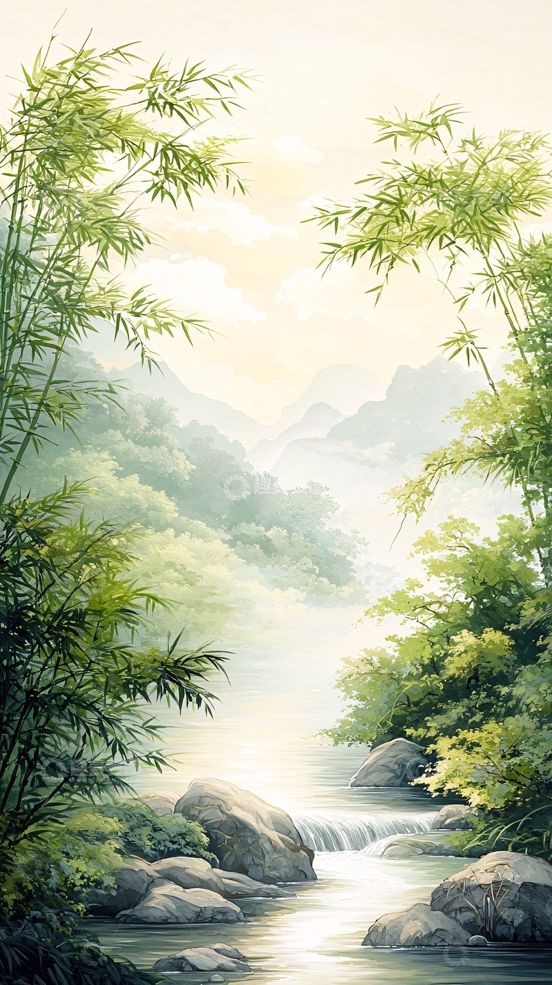 高清大图下载【趣麦麦图】清新竹林山水意境