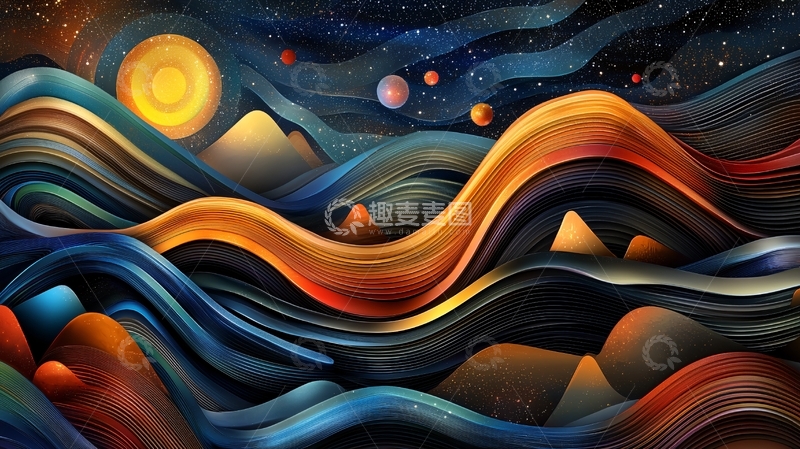 高清大图下载【趣麦麦图】抽象山水星空梦幻场景