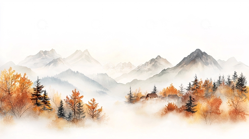 高清大图下载【趣麦麦图】水墨山水秋色意境
