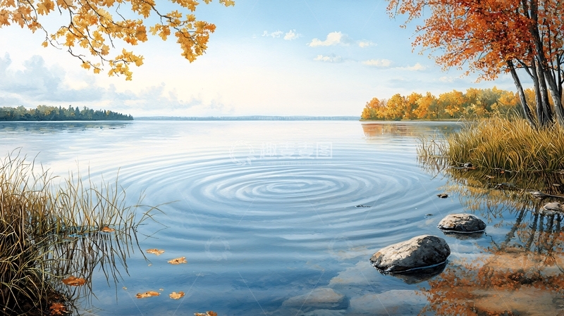 高清大图下载【趣麦麦图】秋日湖面波光粼粼