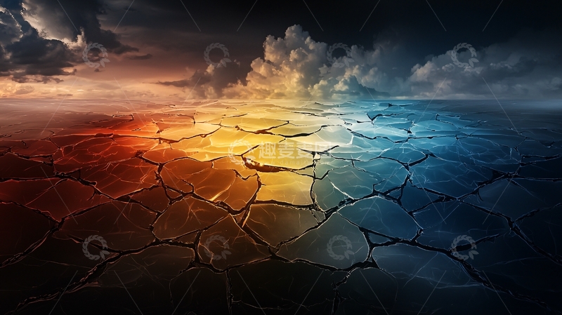 高清大图下载【趣麦麦图】地表开裂天空阴沉对比鲜明