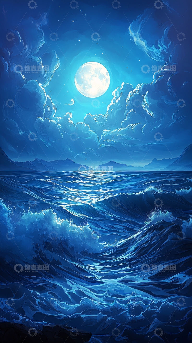 高清大图下载【趣麦麦图】月夜海景高清图片