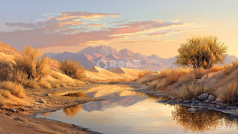 高清大图下载【趣麦麦图】金色沙漠里的宁静绿洲