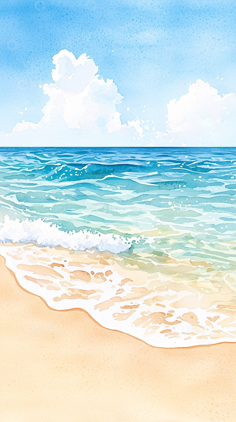 高清大图下载【趣麦麦图】平静的海面与沙滩