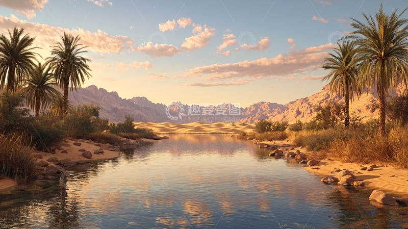 高清大图下载【趣麦麦图】沙漠绿洲风景如画