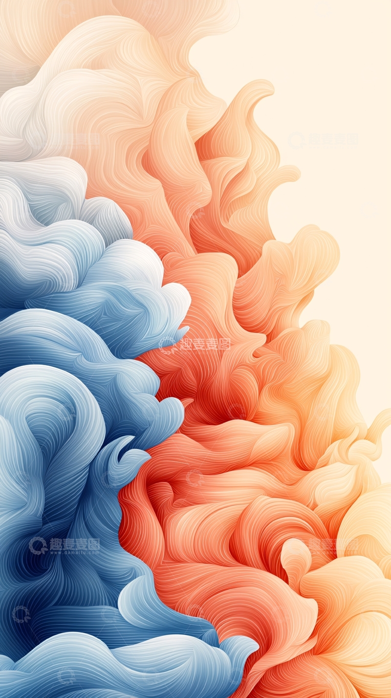 高清大图下载【趣麦麦图】蓝橙色交织流动抽象