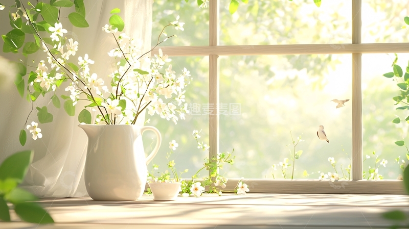 高清大图下载【趣麦麦图】窗边花瓶清新阳光