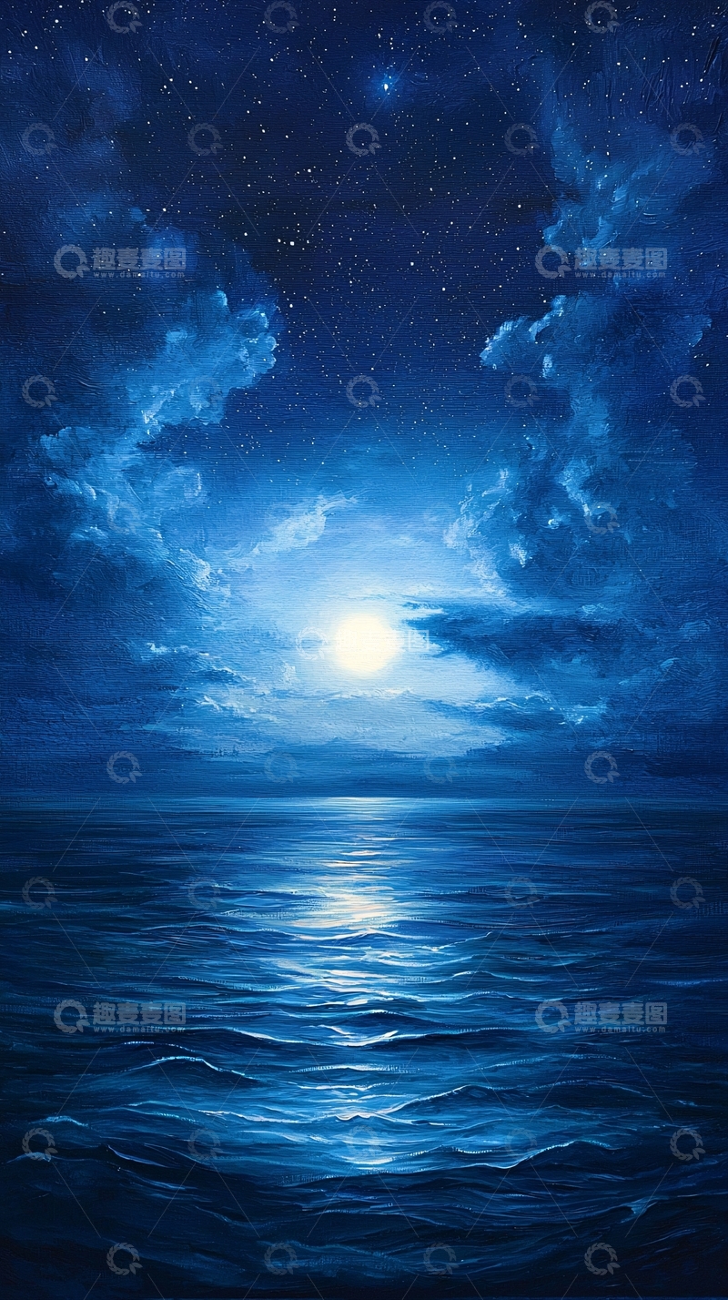 高清大图下载【趣麦麦图】宁静的月光海面夜景