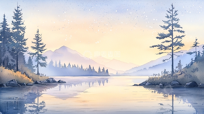 高清大图下载【趣麦麦图】宁静湖面山水风景画