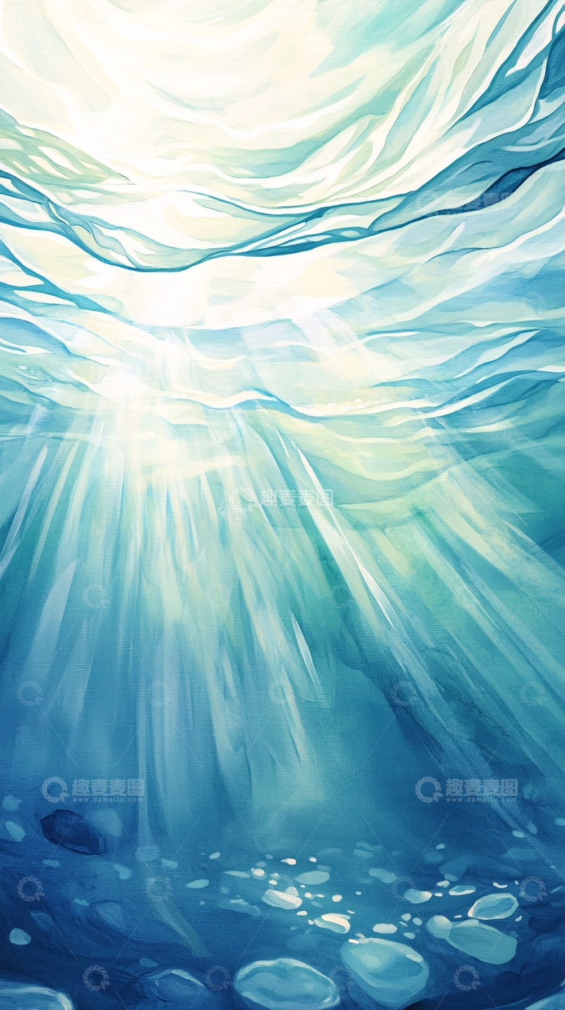 高清大图下载【趣麦麦图】水下光线穿透石头