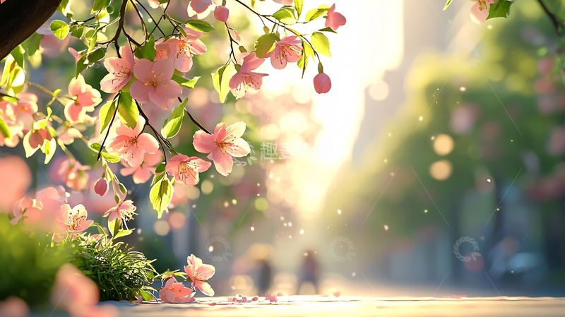 高清大图下载【趣麦麦图】樱花树下的阳光街道