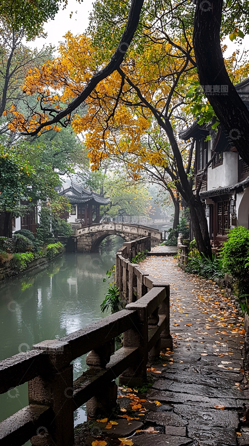 高清大图下载【趣麦麦图】秋日江南水乡小镇
