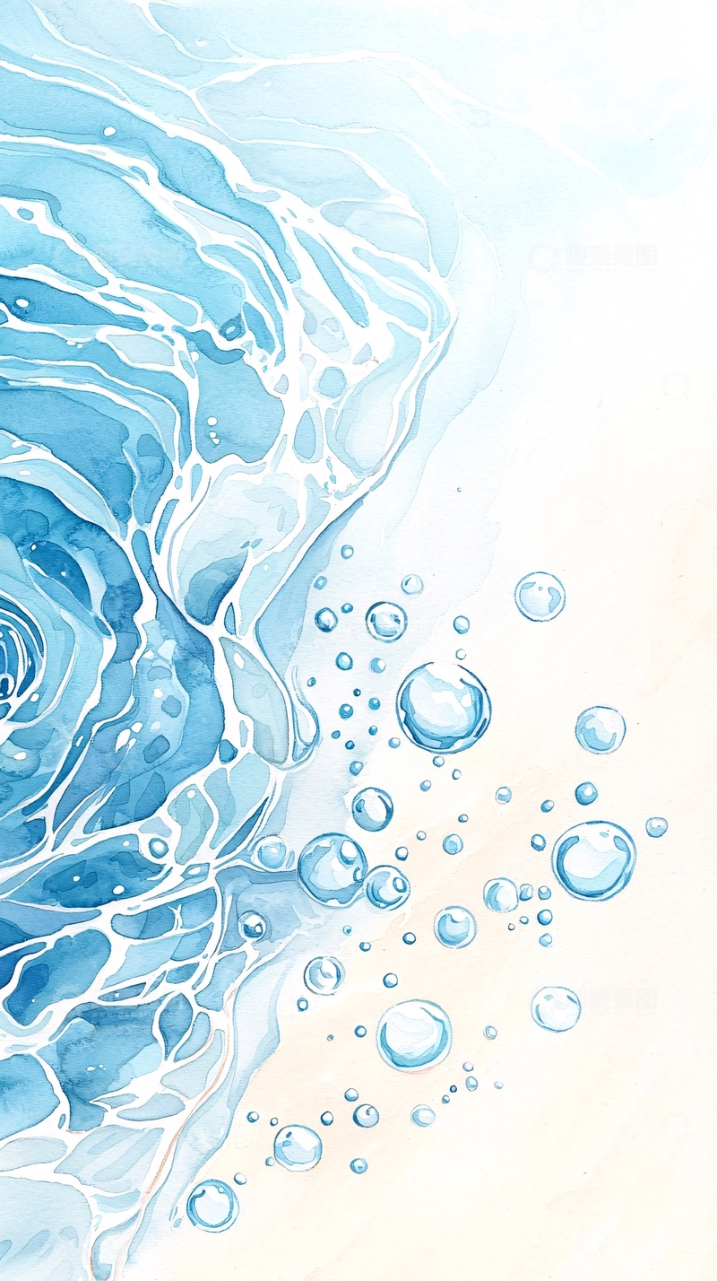 高清大图下载【趣麦麦图】水彩风格水面气泡