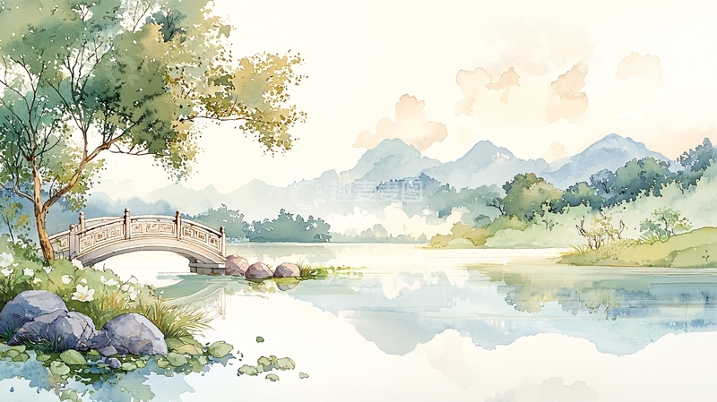 高清大图下载【趣麦麦图】水彩风格的山水风景画