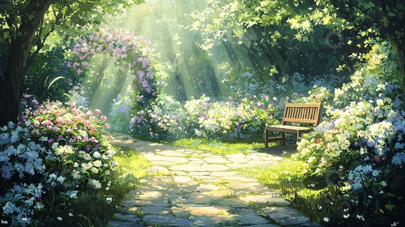 高清大图下载【趣麦麦图】阳光穿过花园小径