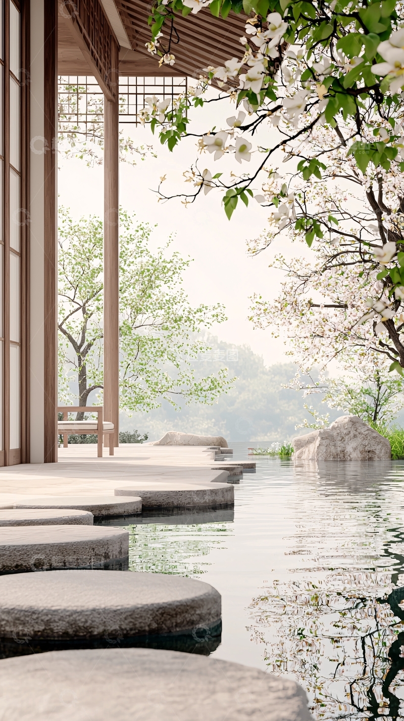 高清大图下载【趣麦麦图】日式庭院水景建筑