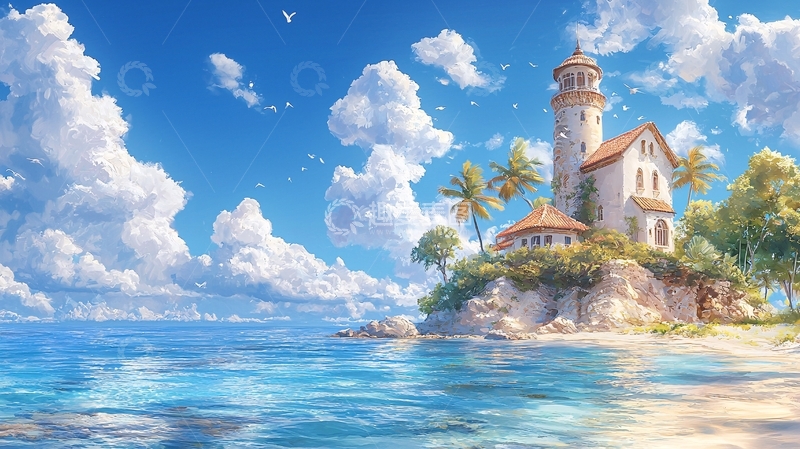 高清大图下载【趣麦麦图】海边灯塔的宁静风景