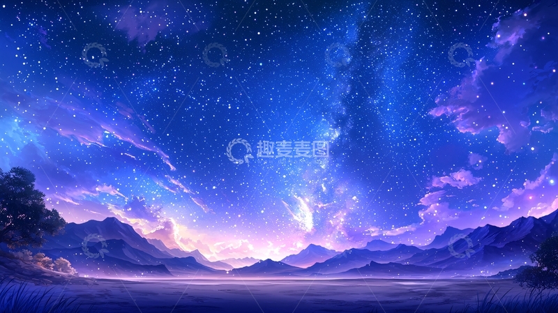高清大图下载【趣麦麦图】星空山脉背景
