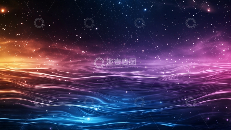 高清大图下载【趣麦麦图】彩色星空下的波浪