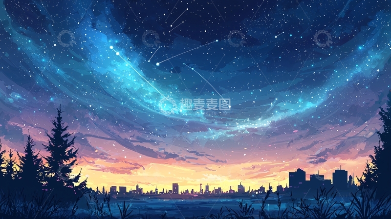 高清大图下载【趣麦麦图】星空下的城市剪影