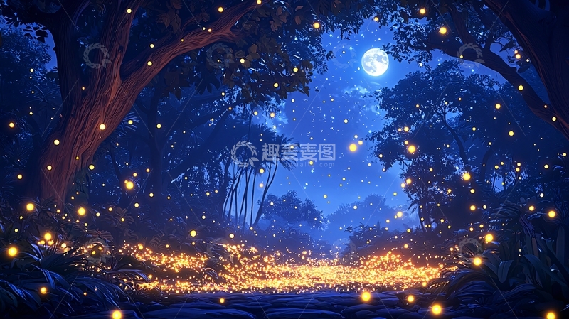 高清大图下载【趣麦麦图】夜晚森林中的小路