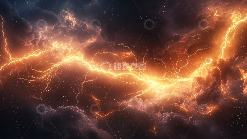 高清大图下载【趣麦麦图】橙色闪电划破夜空