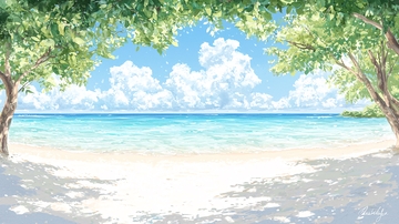 海滩树荫下的明媚阳光