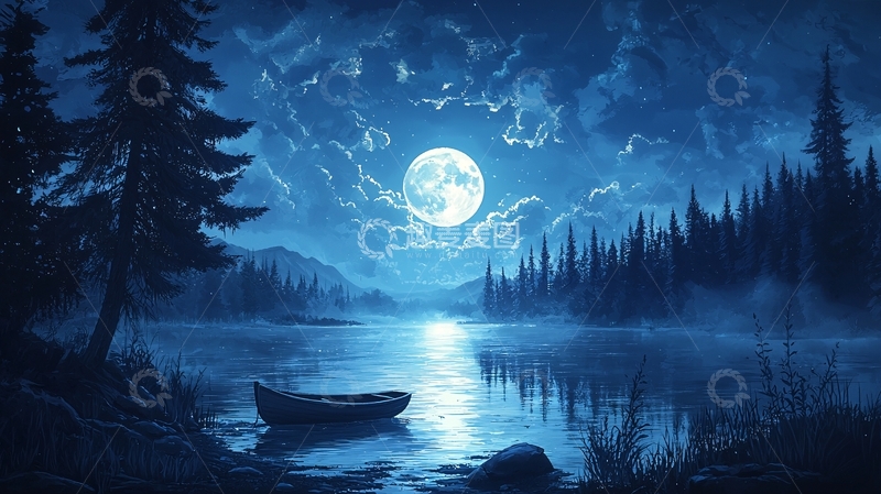 高清大图下载【趣麦麦图】湖面月光倒影