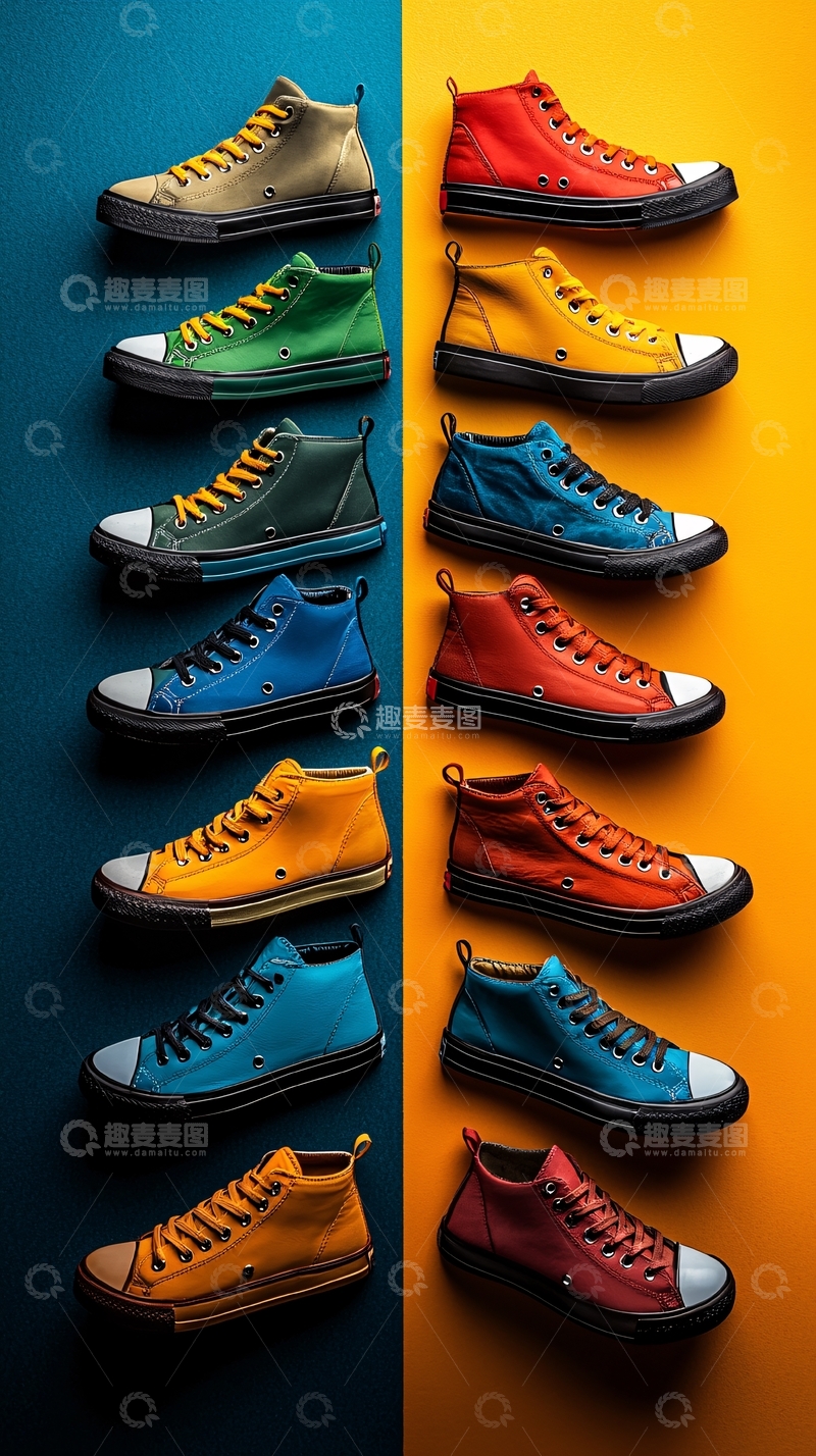 高清大图下载【趣麦麦图】彩色帆布鞋排列