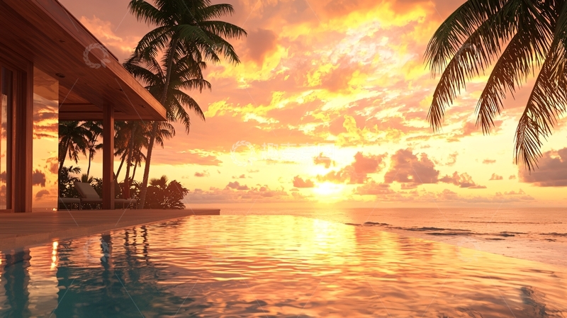 高清大图下载【趣麦麦图】傍晚海边的度假胜地