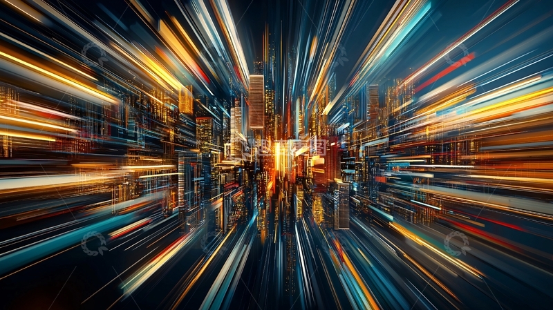 高清大图下载【趣麦麦图】城市灯光拖影模糊速度感