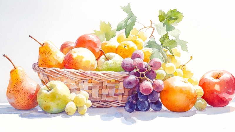 高清大图下载【趣麦麦图】水果篮水彩画