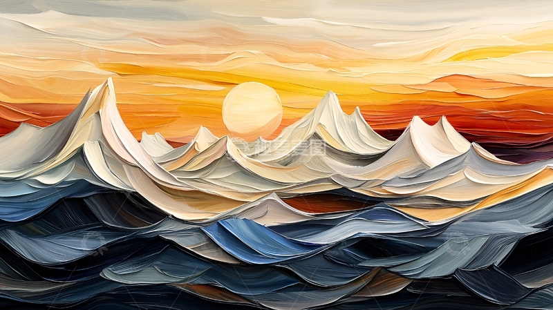高清大图下载【趣麦麦图】油画风格的日出海景