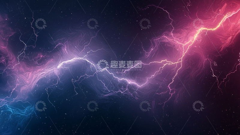 高清大图下载【趣麦麦图】蓝色紫色红色闪电云