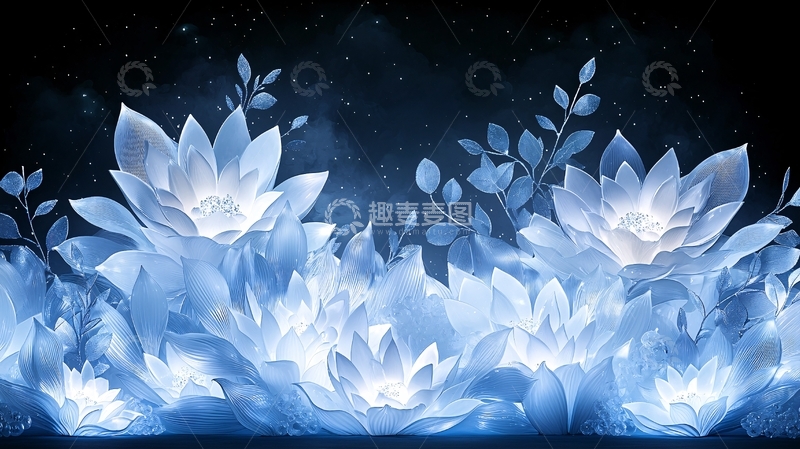 高清大图下载【趣麦麦图】发光的蓝色莲花盛开