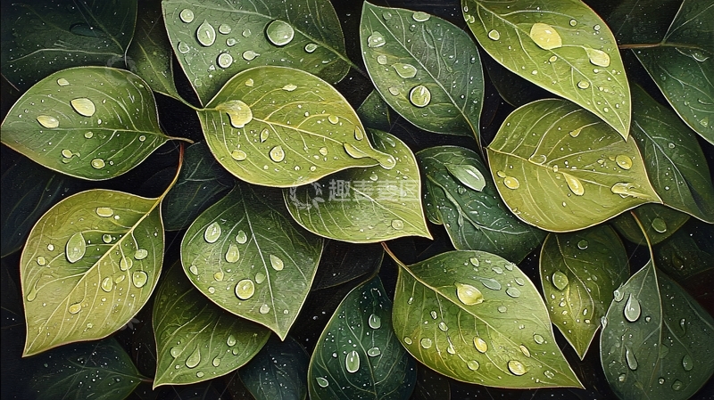 高清大图下载【趣麦麦图】带水滴的绿叶特写