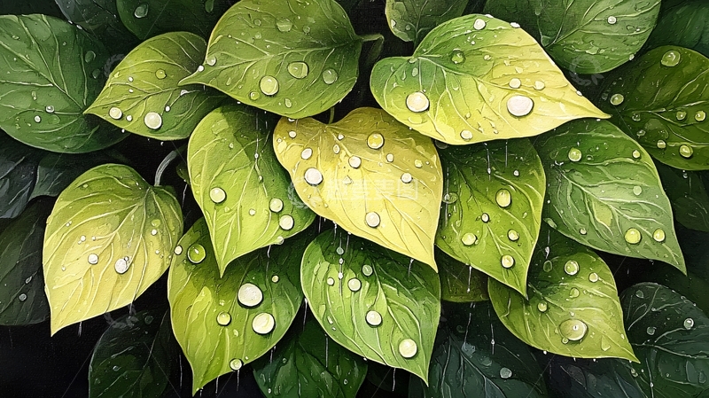 高清大图下载【趣麦麦图】绿叶上的水珠特写