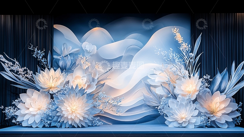 高清大图下载【趣麦麦图】梦幻蓝色花卉艺术装置