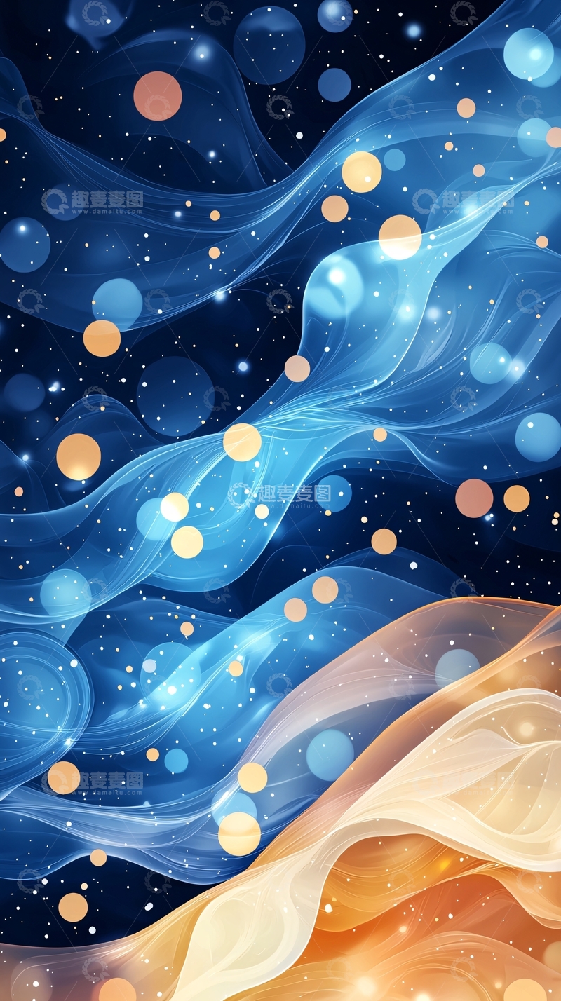 高清大图下载【趣麦麦图】蓝色曲线光斑星光背景