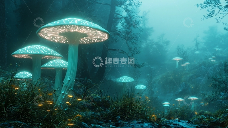 高清大图下载【趣麦麦图】发光蘑菇的梦幻森林