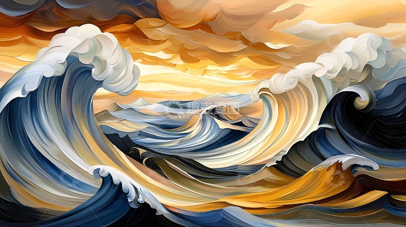 高清大图下载【趣麦麦图】波涛汹涌的海浪艺术画