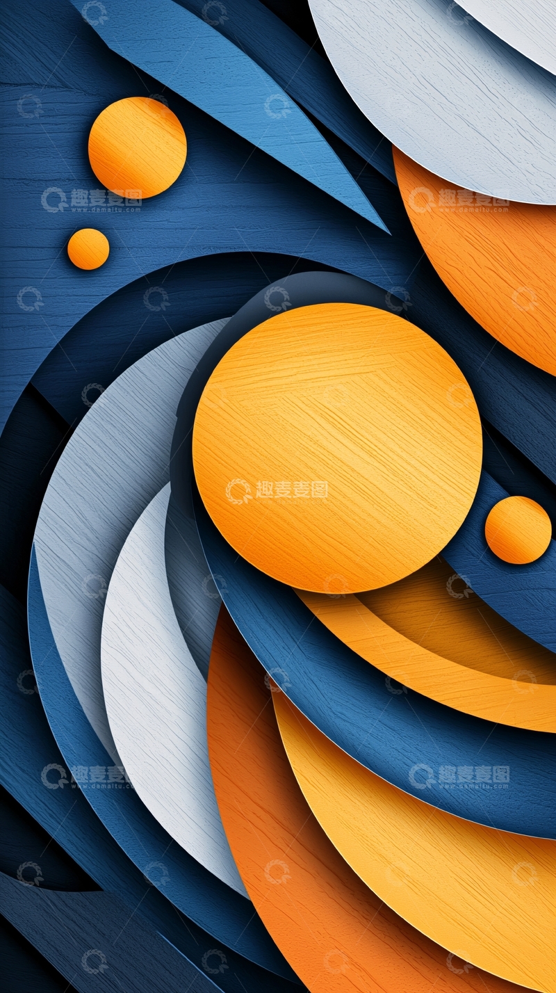高清大图下载【趣麦麦图】抽象蓝色橙色圆形堆叠
