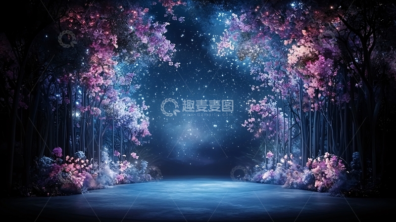 高清大图下载【趣麦麦图】梦幻花朵星空背景