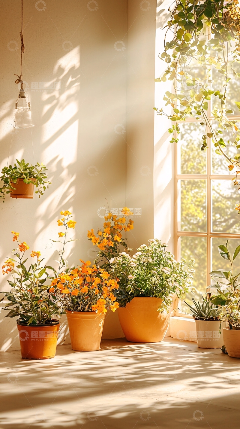 高清大图下载【趣麦麦图】阳光洒满房间的盆栽植物