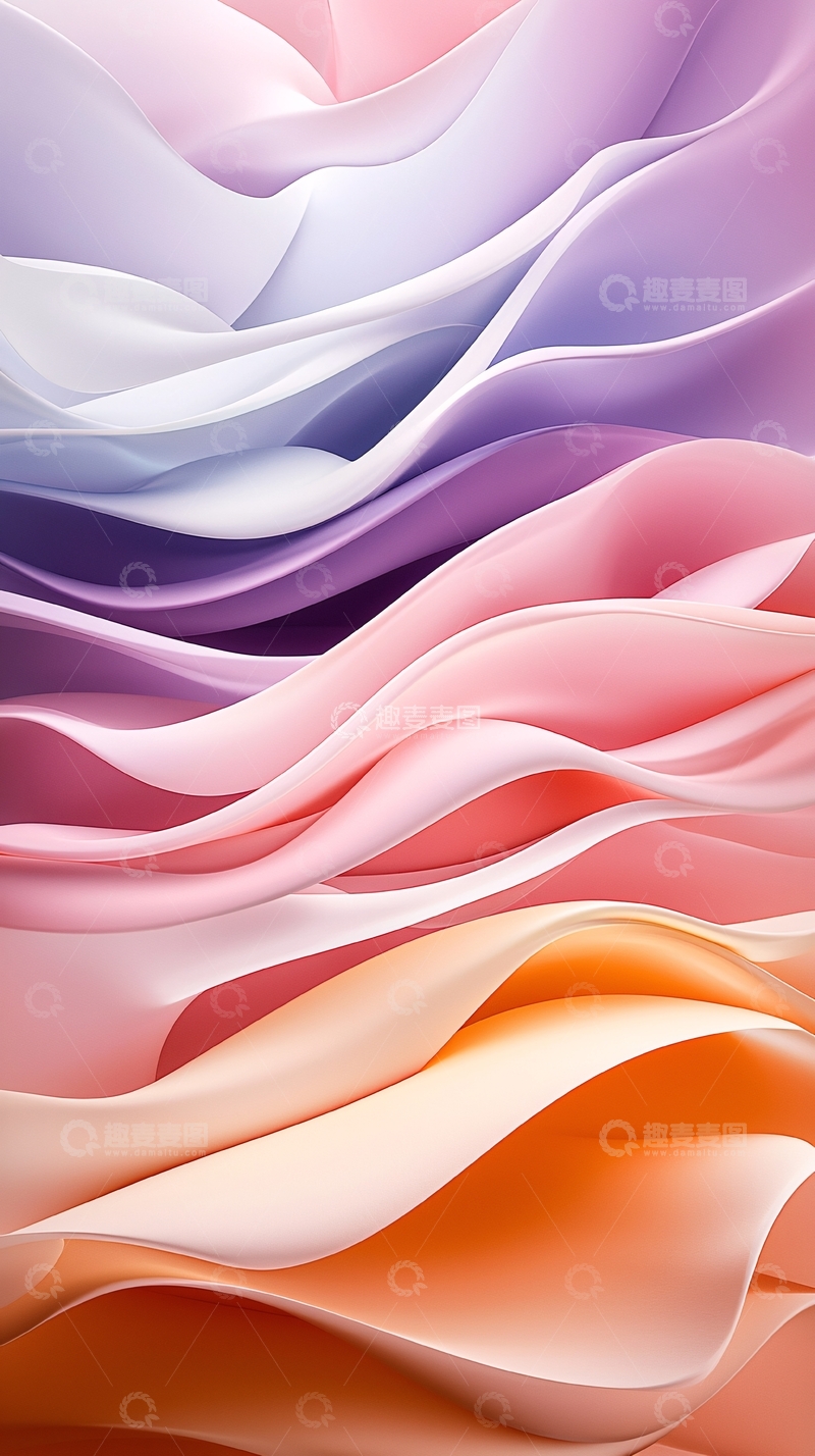 高清大图下载【趣麦麦图】粉紫橙色丝绸波浪