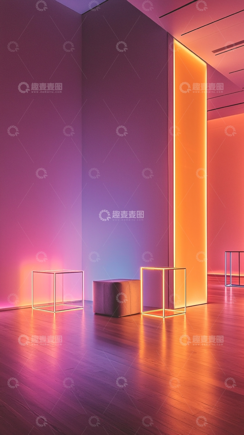 高清大图下载【趣麦麦图】紫色橙色霓虹灯房间