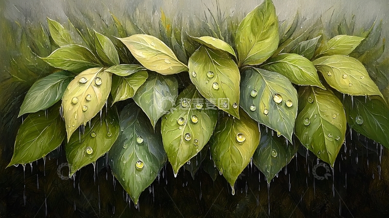 高清大图下载【趣麦麦图】绿叶上晶莹剔透的水珠