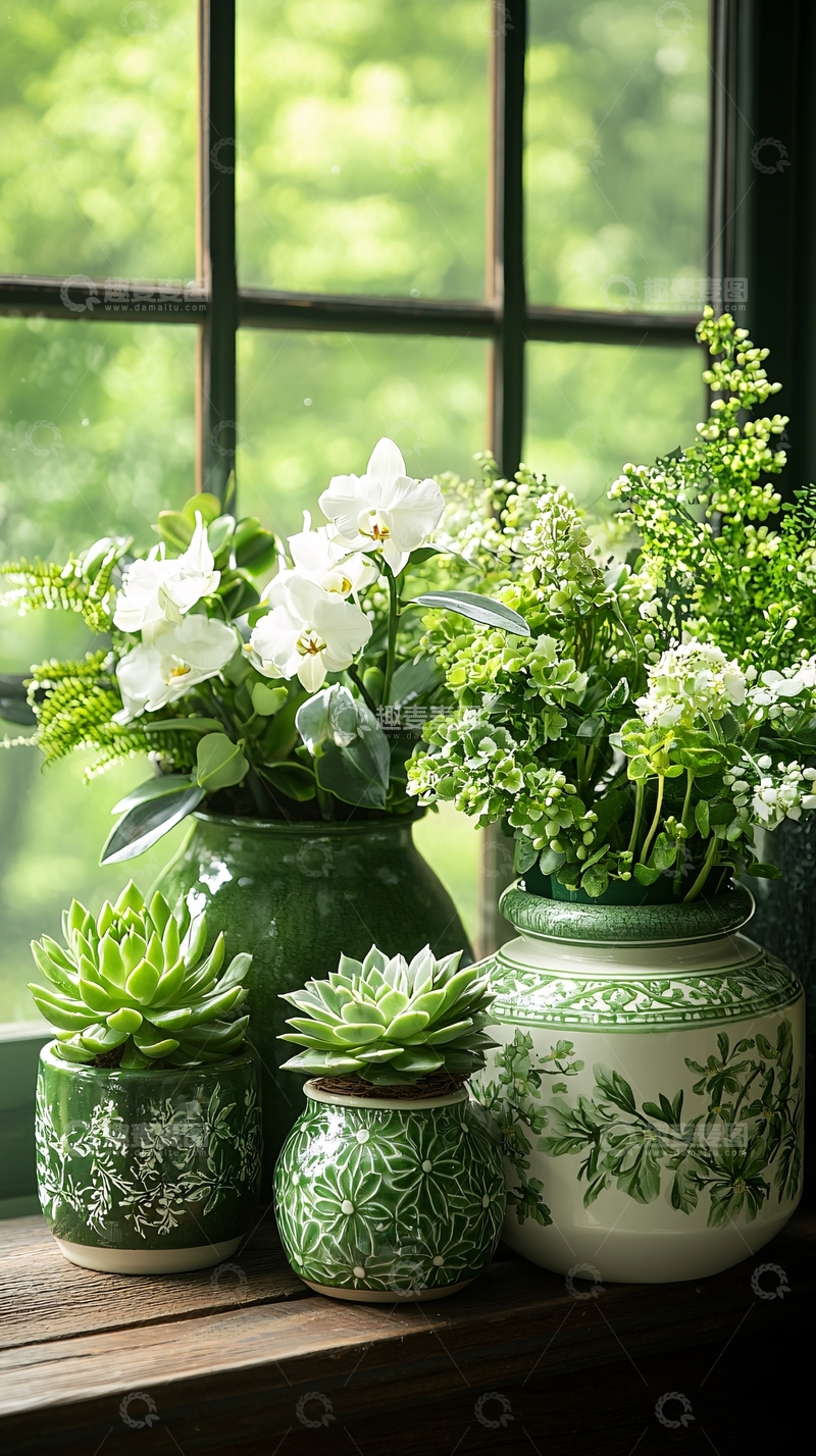 高清大图下载【趣麦麦图】窗边绿色植物花卉静物