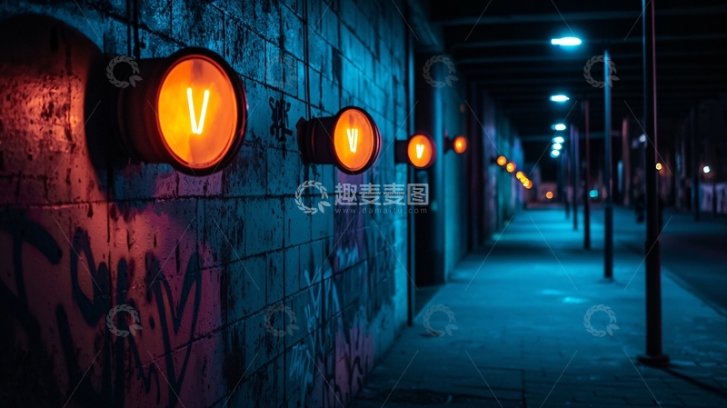 高清大图下载【趣麦麦图】夜晚城市街道的灯光隧道