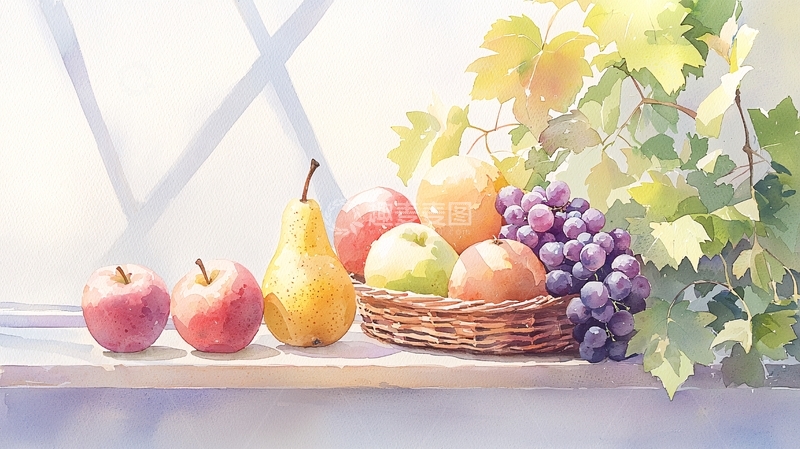 高清大图下载【趣麦麦图】水果静物水彩画